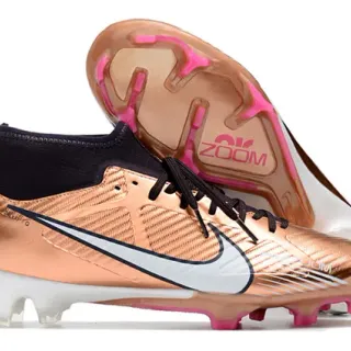 Nike Phantom GT Gold Pink Metallic Copper Upper High-Cut Sock Collar Firm-Ground Soccer Shoes