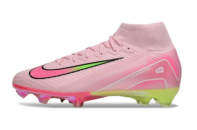 Nike Phantom GT Rosa Verde Corte Alto Malha Superior Placa da Sola Iridescente Campo Firme Sapatos de Futebol 3