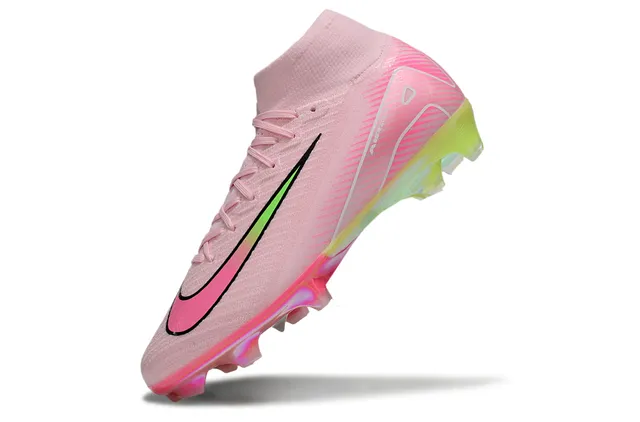 Nike Phantom GT Rosa Verde Corte Alto Malha Superior Placa da Sola Iridescente Campo Firme Sapatos de Futebol 6