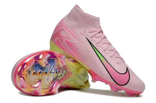 Nike Phantom GT Rosa Verde Corte Alto Malha Superior Placa da Sola Iridescente Campo Firme Sapatos de Futebol 7