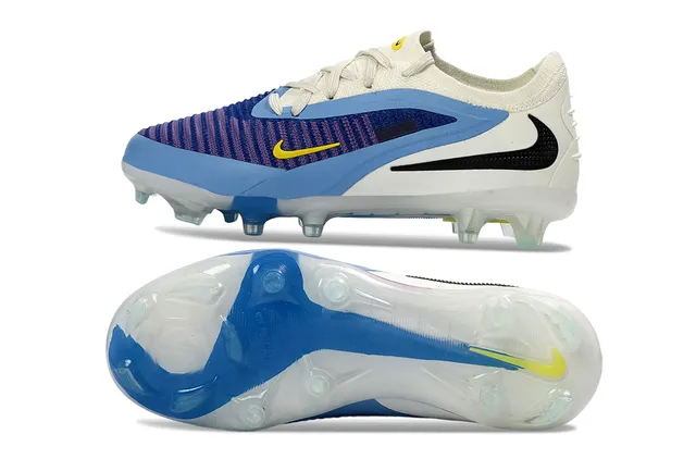 Nike Phantom GT Sapatos de futebol com upper de knit branco e azul revestimento assimétrico em terra firme 4