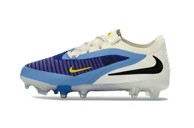 Nike Phantom GT Sapatos de futebol com upper de knit branco e azul revestimento assimétrico em terra firme 5