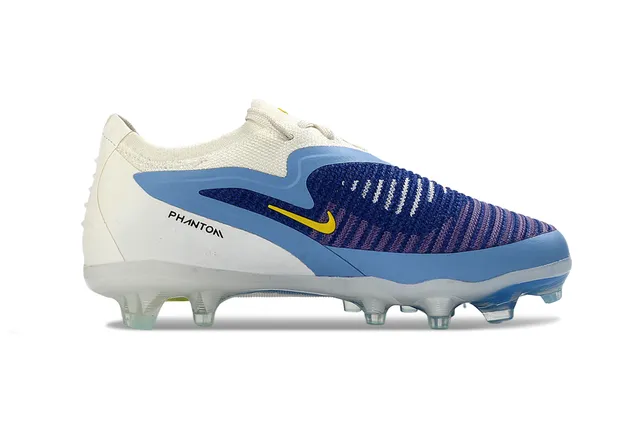 Nike Phantom GT Sapatos de futebol com upper de knit branco e azul revestimento assimétrico em terra firme 6