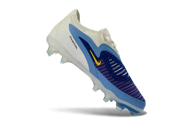 Nike Phantom GT Sapatos de futebol com upper de knit branco e azul revestimento assimétrico em terra firme 8