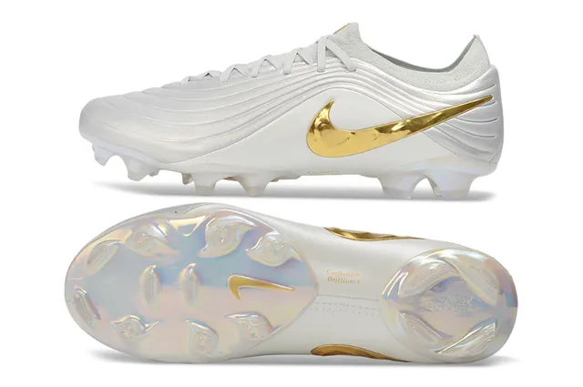 Nike Phantom GT सफेद सोना सिलवटदार सिंथेटिक ऊपरी भाग इंद्रधनुषी फिनिश Firm-Ground फुटबॉल जूते 6