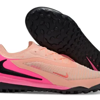 Nike Pink Beige Knit Upper Synthetic Cage Overlay Turf Soccer Shoes