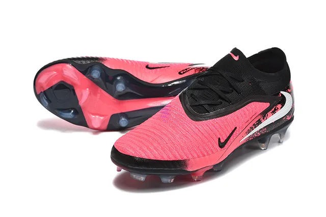 Nike Chaussures de football avec upper rose et noir en maille, lacets asymétriques, semelle pour terrain ferme 6