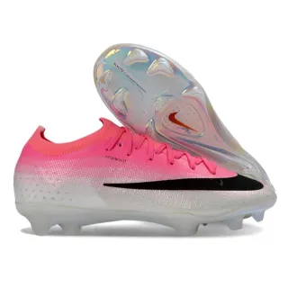 Nike Chuteiras de Futebol Rosa e Preto Low-Cut Sock-Fit Upper Sola Placa Soleplate Iridiscente Holográfica para Gramado Firme