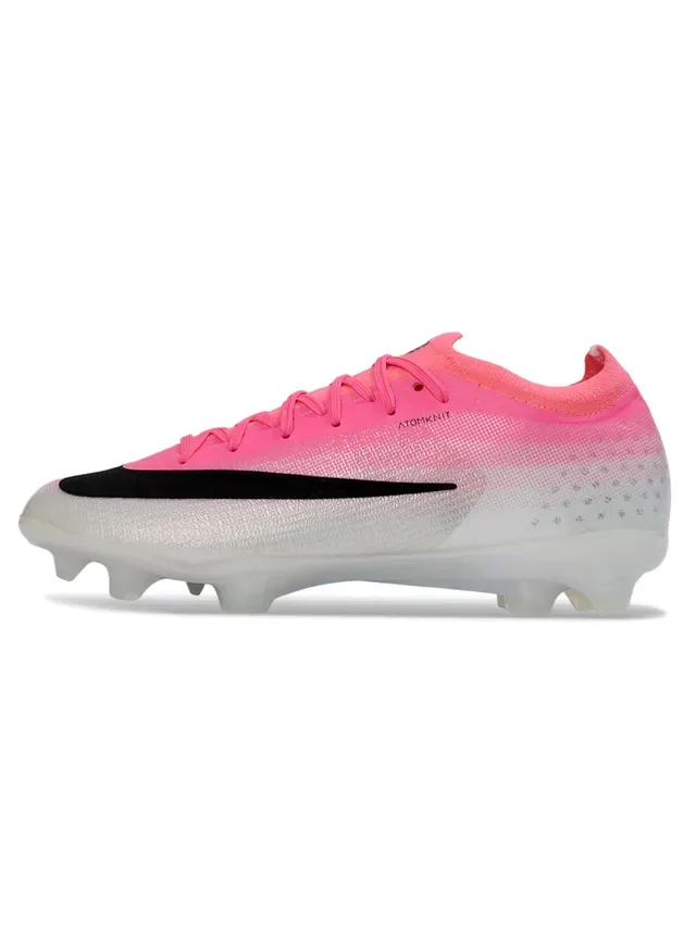 Nike Chuteiras de Futebol Rosa e Preto Low-Cut Sock-Fit Upper Sola Placa Soleplate Iridiscente Holográfica para Gramado Firme 7