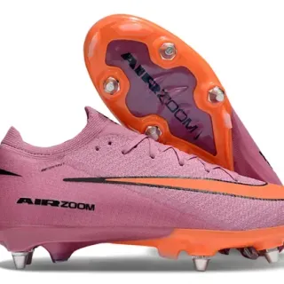 Nike Zapatillas de Fútbol con Parte Superior en Tejido Rosa Naranja, Cuello con Ajuste Dinámico y Suela para Campo Firme