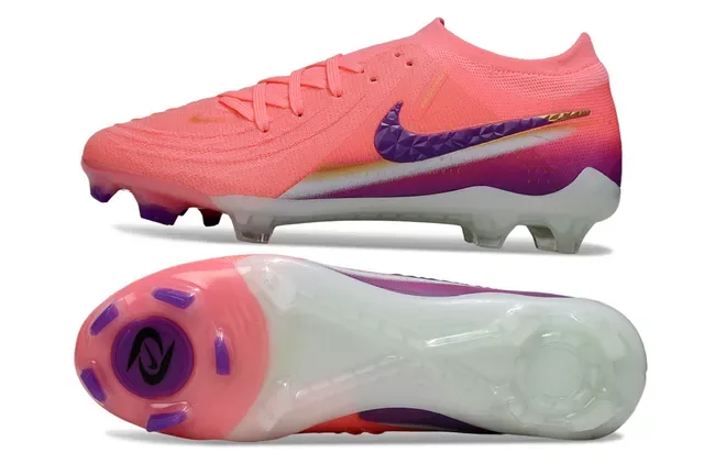 Nike Pink Purple Low-Cut Knit Upper Geometric Faceted Swoosh Firm-Ground Soccer Shoes 6