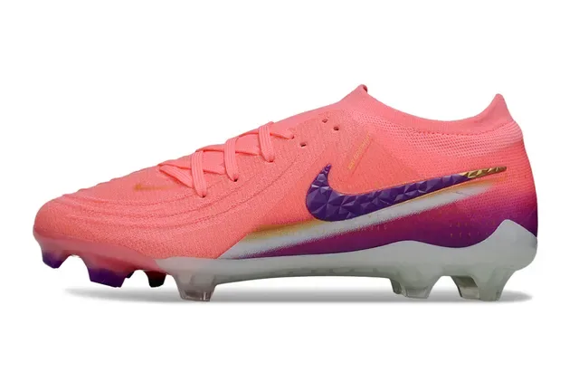 Nike Pink Purple Low-Cut Knit Upper Geometric Faceted Swoosh Firm-Ground Soccer Shoes 7