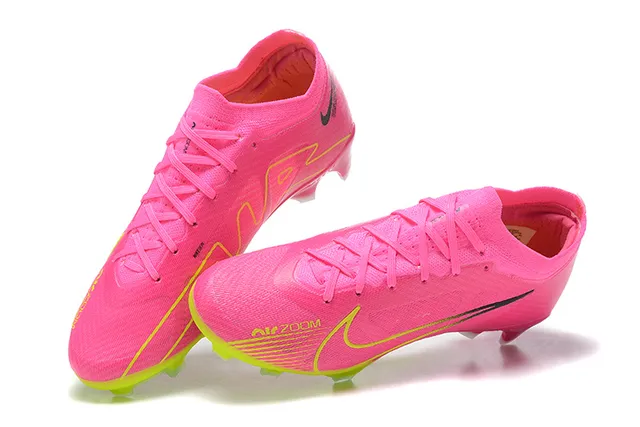 Nike rosa amarelo baixo corte malha superior cadarço assimétrico solo firme sapatos de futebol 2