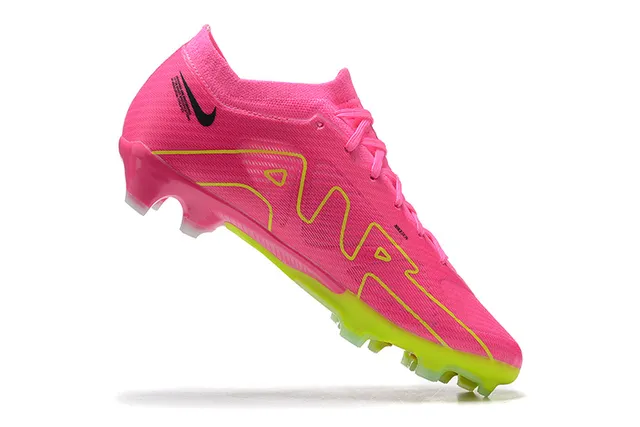 Nike rosa amarelo baixo corte malha superior cadarço assimétrico solo firme sapatos de futebol 3
