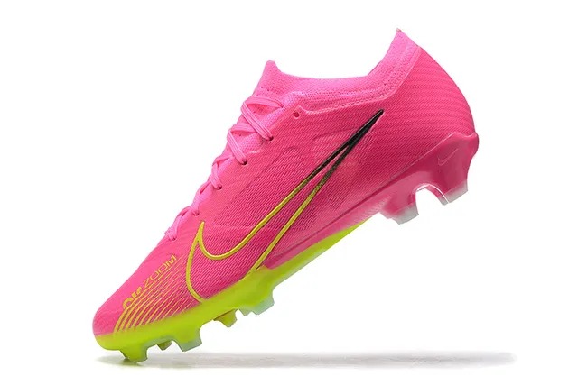 Nike rosa amarelo baixo corte malha superior cadarço assimétrico solo firme sapatos de futebol 4