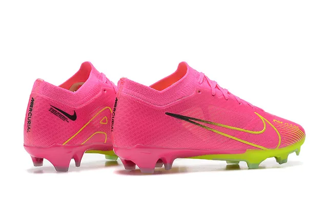Nike rosa amarelo baixo corte malha superior cadarço assimétrico solo firme sapatos de futebol 5