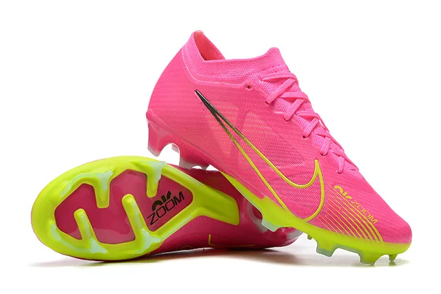 Nike rosa amarelo baixo corte malha superior cadarço assimétrico solo firme sapatos de futebol 6