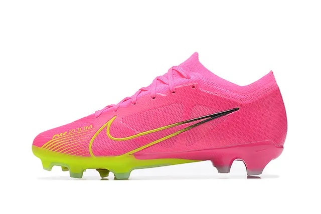 Nike rosa amarelo baixo corte malha superior cadarço assimétrico solo firme sapatos de futebol 10