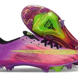 Nike Tênis de futebol com upper degradê iridescente roxo verde e detalhes neon lime superfície firme
