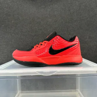 Nike أحمر وأسود لامعة الجزء العلوي الاصطناعي Swoosh أوفرلي أحذية رياضية لايف ستايل