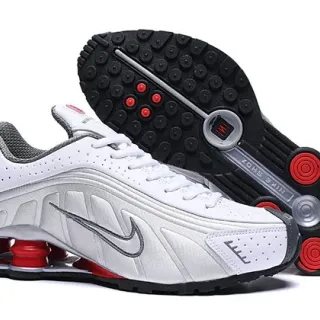 Nike Shox أبيض أسود أحمر نمط حياة سنيكرز