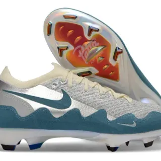 Nike Silver Blue Knit Upper Wavy Synthetic Overlays Firm-Ground Sapatos de Futebol