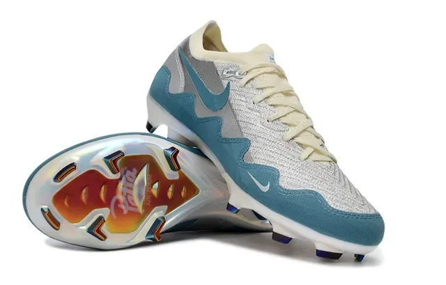 Nike Silver Blue Knit Upper Wavy Synthetic Overlays Firm-Ground Zapatos de Fútbol 2