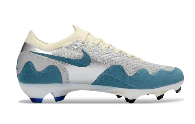 Nike Silver Blue Knit Upper Wavy Synthetic Overlays Firm-Ground Zapatos de Fútbol 5