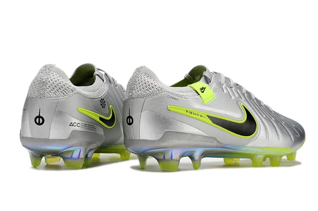 Nike Tiempo चांदी हरा धातु जैसा ऊपरी भाग नियोन लाइम असेन्टिंग फर्म ग्राउंड फुटबॉल जूते 5
