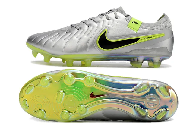 Nike Tiempo चांदी हरा धातु जैसा ऊपरी भाग नियोन लाइम असेन्टिंग फर्म ग्राउंड फुटबॉल जूते 6