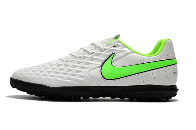Nike Tiempo Turf blancos y verde neón Turf zapatos de fútbol 21