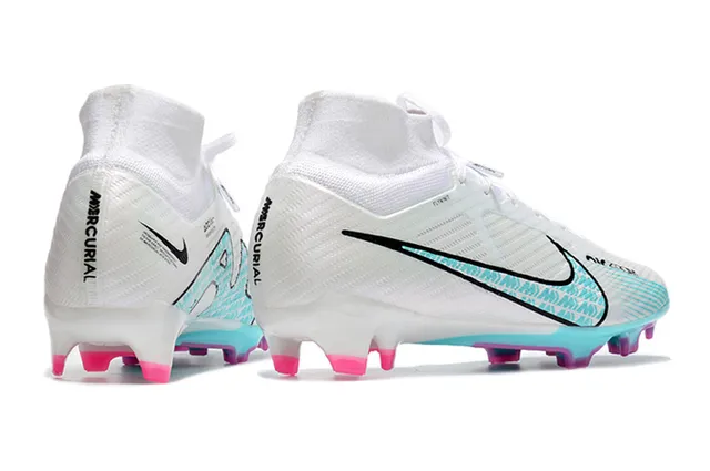 Nike أبيض أزرق فلايكنيت أعلى كول الجوارب عالي القطع أرضية صلبة أحذية كرة القدم 7