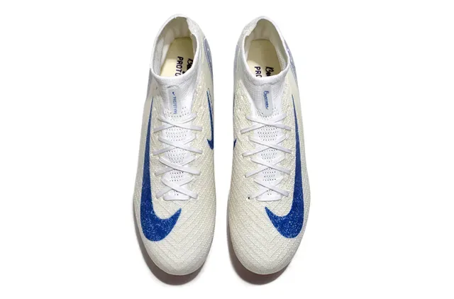 Nike Blanco Azul Alto Corte Colar Ajustado Calcetín Flyknit Superior Suela Firm-Ground Zapatos de Fútbol 2