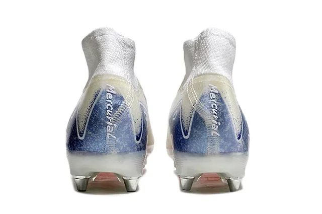 Nike Blanco Azul Alto Corte Colar Ajustado Calcetín Flyknit Superior Suela Firm-Ground Zapatos de Fútbol 4
