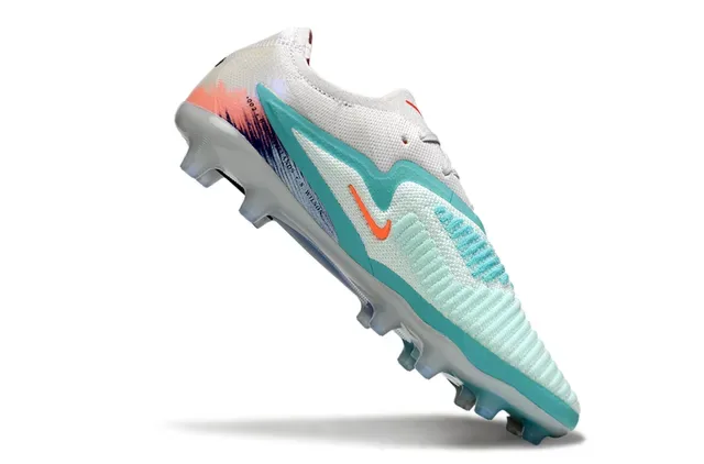 Nike Chaussures de Football Blanches Bleues Upper Knit Lacets Asymétriques Superficie Firm-Ground 2