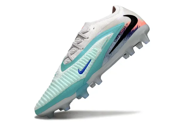 Nike Chaussures de Football Blanches Bleues Upper Knit Lacets Asymétriques Superficie Firm-Ground 3