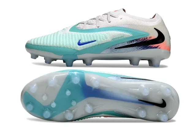 Nike Chaussures de Football Blanches Bleues Upper Knit Lacets Asymétriques Superficie Firm-Ground 6