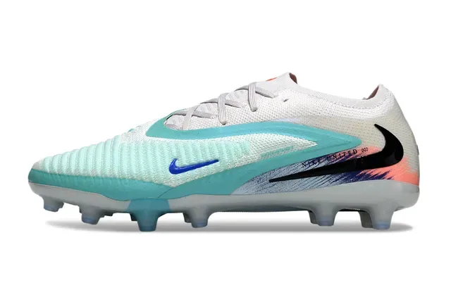 Nike Chaussures de Football Blanches Bleues Upper Knit Lacets Asymétriques Superficie Firm-Ground 7