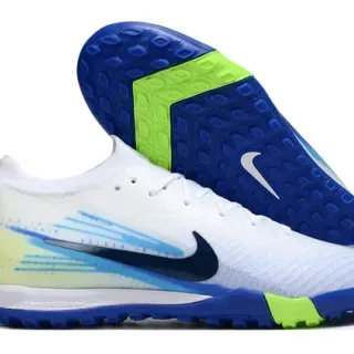 Nike أبيض أزرق محبوك أعلى overlay جرافيكي تدرج turf أحذية كرة القدم