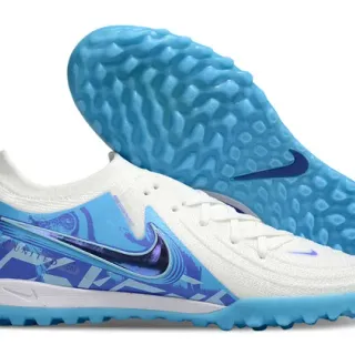 Nike White Blue Knit Upper Sock-Fit Collar Turf Soccer Shoes