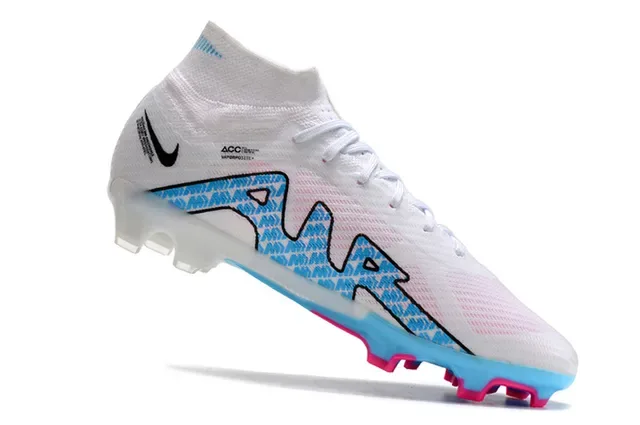 Nike Sapatos de Futebol Brancos Azuis Colar de Meia Sola Translucida Campo Firme 2
