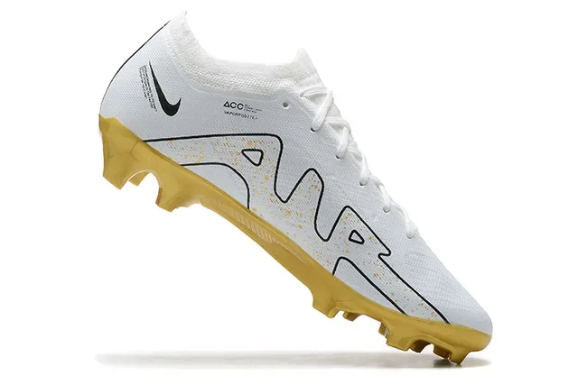 Nike White Gold Low-Cut Knit Upper Molded Cleat Sole Firm-Ground Soccer Shoes 3