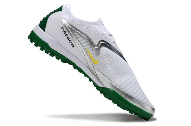 Nike White Green Knit Upper Asymmetrical Lacing Turf Soccer Shoes 2