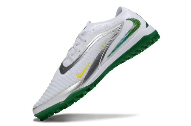 Nike White Green Knit Upper Asymmetrical Lacing Turf Soccer Shoes 3