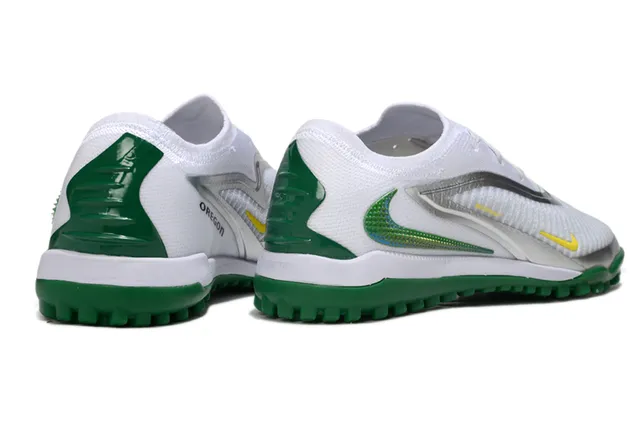 Nike White Green Knit Upper Asymmetrical Lacing Turf Soccer Shoes 5