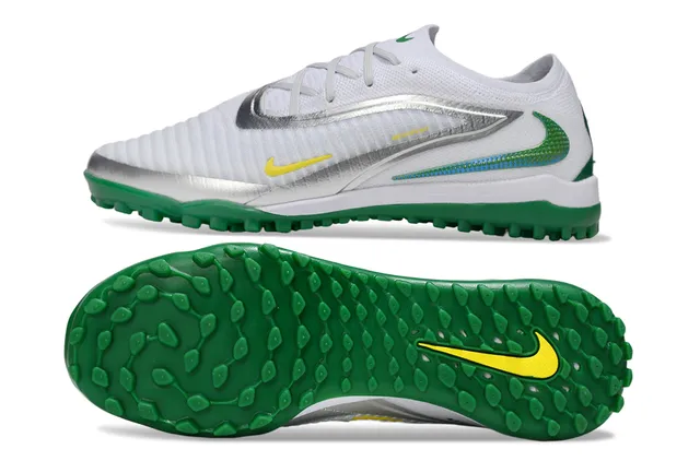 Nike White Green Knit Upper Asymmetrical Lacing Turf Soccer Shoes 6