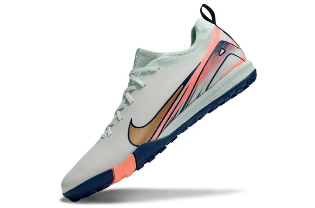 Nike White Navy Low-Cut Synthetic Upper Dynamic Cage Overlay Turf Soccer Shoes 3