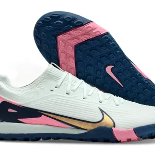 Nike White Pink Knit Upper Asymmetrical Swoosh Overlay Turf Soccer Shoes