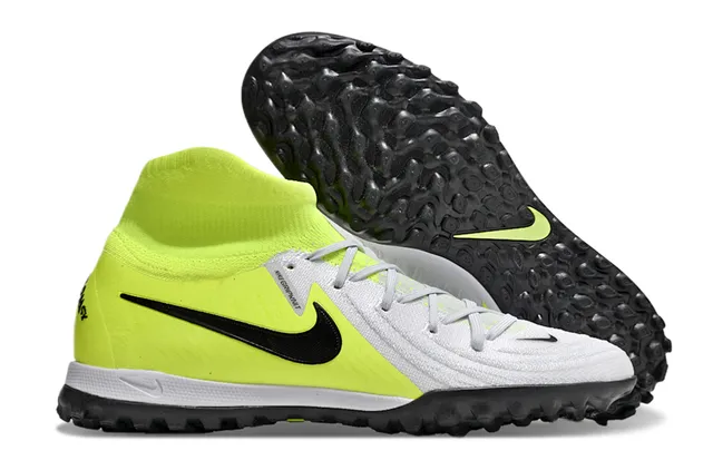 Nike أحذية كرة القدم للعشب الاصطناعي (تيرف) بالأبيض والأصفر مع upper من النسيج عالي القطع وكولار يناسب الجوارب 4