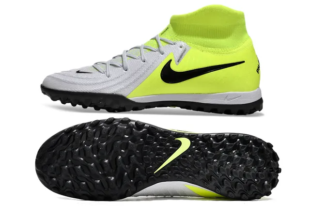 Nike أحذية كرة القدم للعشب الاصطناعي (تيرف) بالأبيض والأصفر مع upper من النسيج عالي القطع وكولار يناسب الجوارب 5